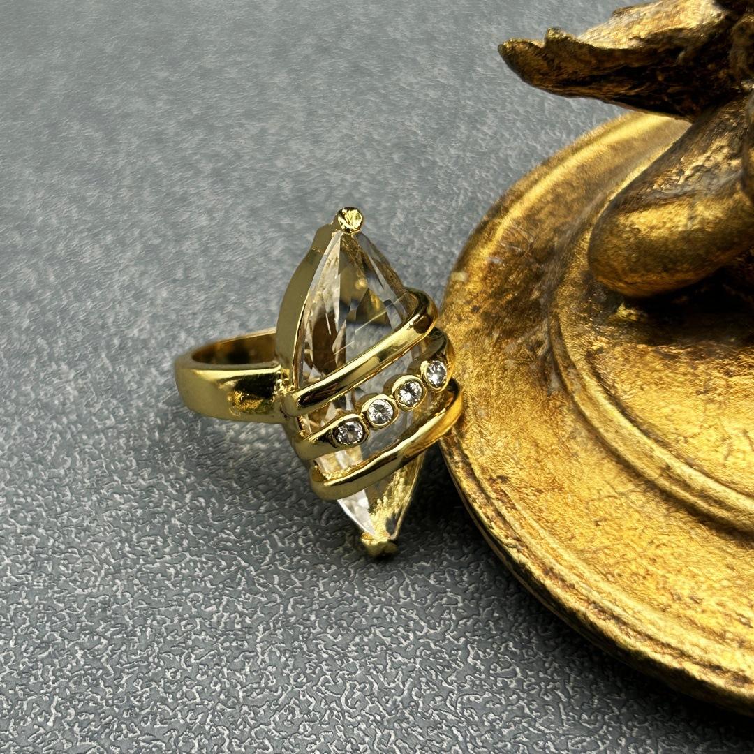 Средневековое Винтажное Кольцо с Геометрическим Цирконом, Инкрустированное Медью, Личность, Тренд, Нишевый Дизайн, Высокий Стиль no. 9