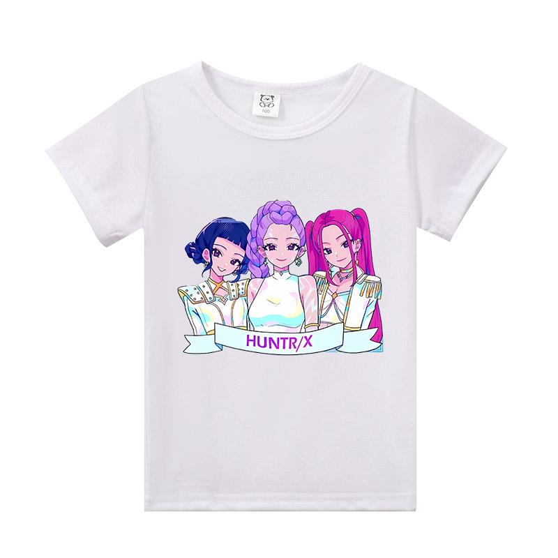 

K-pop Истребители демонов Детская футболка Huntrix Saja Мальчики Кино Футболка с коротким рукавом Милая Нелепая Руми Джину Топы Детская одежда Одежда для девочек Подарок 120