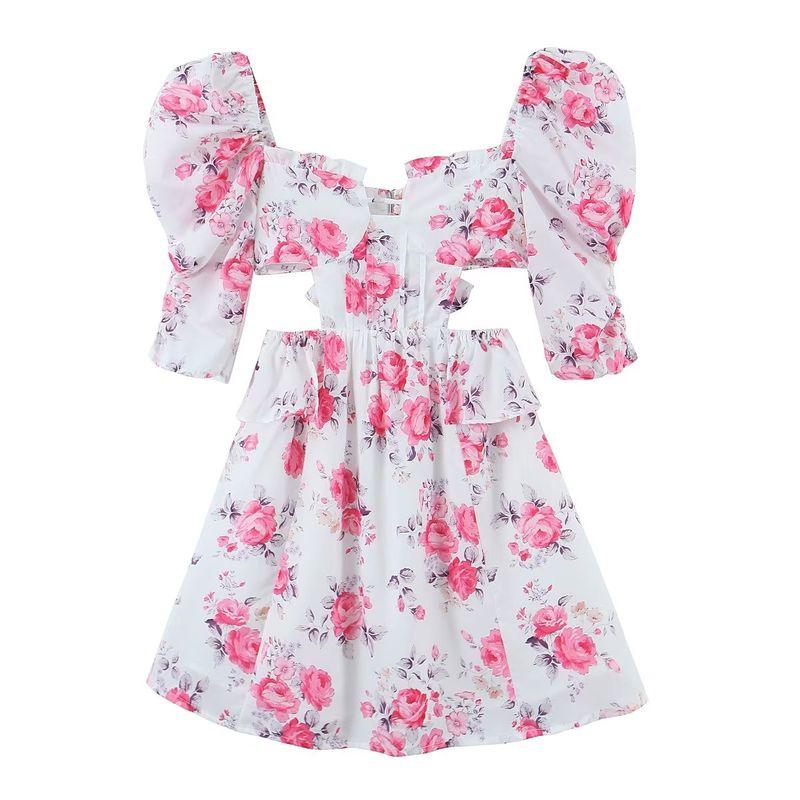 

Люблю Пион Наряд с Открытым Животом Бандаж на Спине Платье Принцессы Peony Print Dress(High quality) L