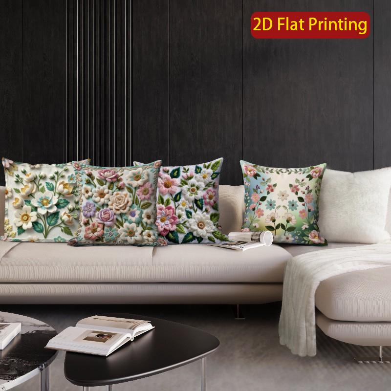 2D Vintage Floral Embossed Print Throw Pillow Covers Pattern Cushion Cover Suitable For Sofa Bedroom Car Pillow Cover