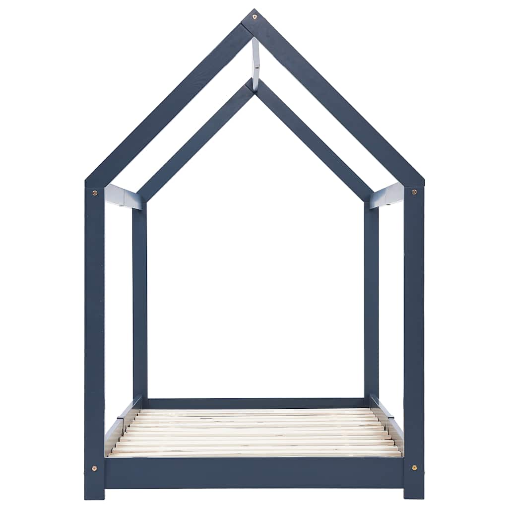 Kids Bed Frame Grey Solid Pine Wood 90 x 200 cm