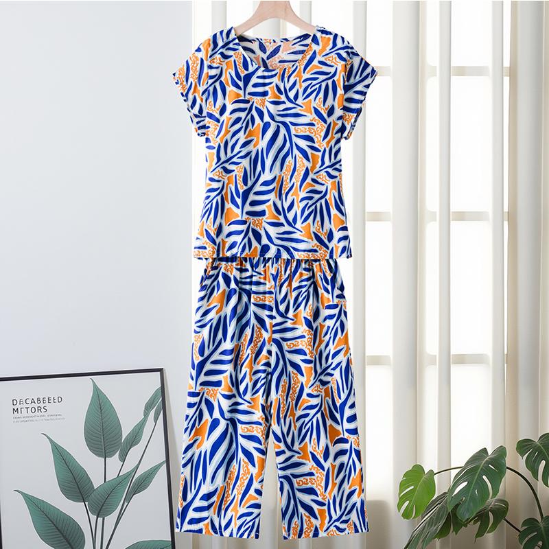 Plus Size Women Two Peice Sets Summer Loose Elegant High Waist Pant Sets Female Casual Vintage Print Oversize Suit