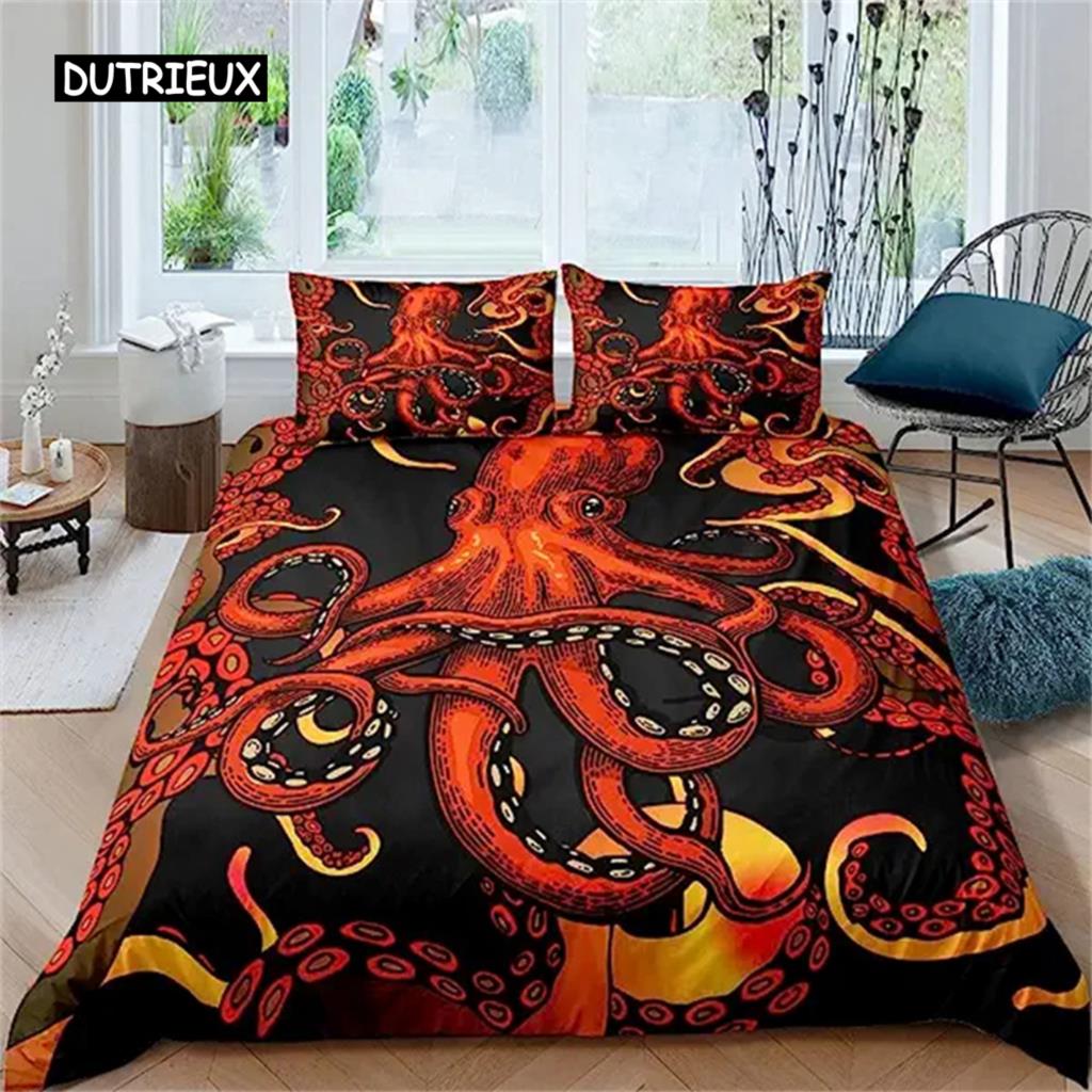 

Пододеяльник с изображением осьминога и морской жизни, украшение на одеяло в виде животного из океана, черный, зеленый, для украшения спальни, для женщин, мужчин, детей, подарков EU single(135x200cm)