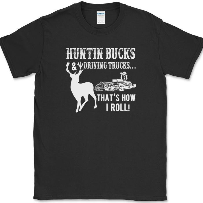 Huntin Bucks and Driving Trucks T-Shirt Funny Huntor Outdoor Man Gift Tee L