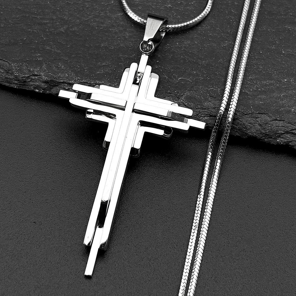 Stainless Steel Multi-layer Jesus Cross Pendant Necklaces for Men Women Gold Silver Color Hip Hop Crucifix Chain Amulet Jewelry