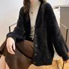 Women's Loose Lazy-Style Thick Sweater Coat: Korean-Style Mink Velvet V-Neck Knit Cardigan Outerwear