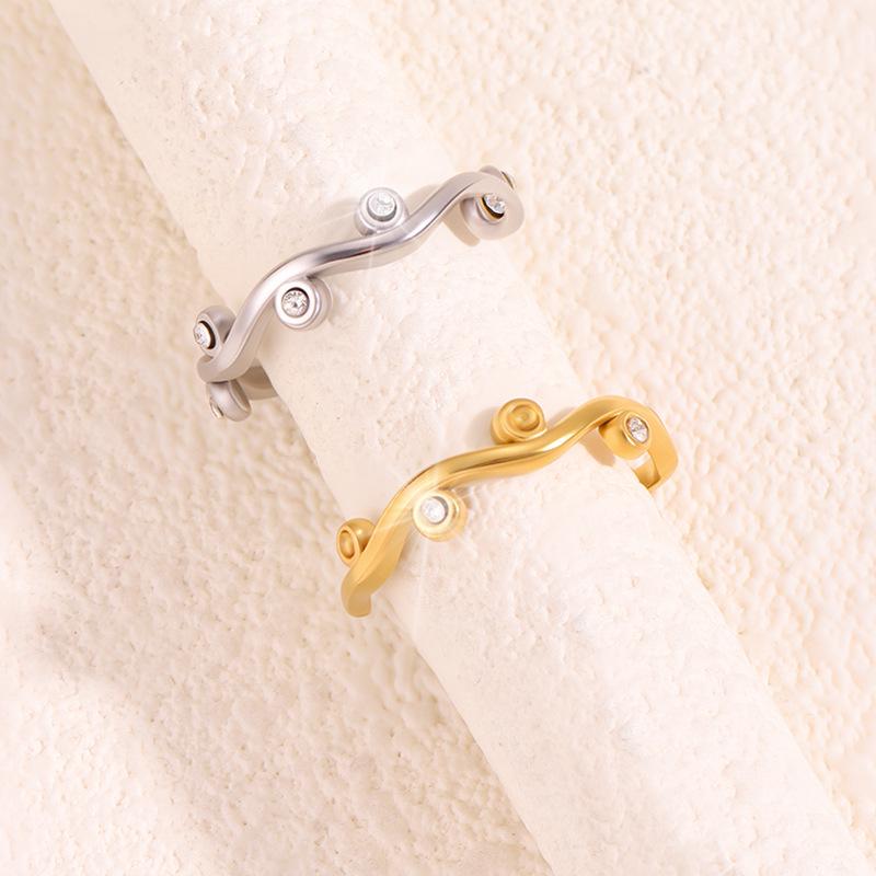 Colorful European & American Irregular Titanium Steel Open Ring with Non-Fading Diamond-Set