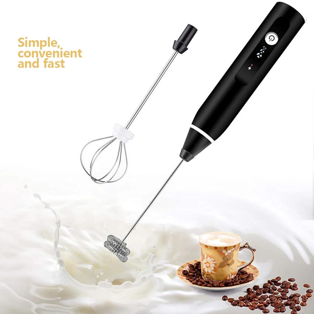 USB Charging Electric Coffee Mixer Milk Shaker Maker Frother Foamer Rechargeable Egg Beater Handheld 3-Speed Adjustable Blender
