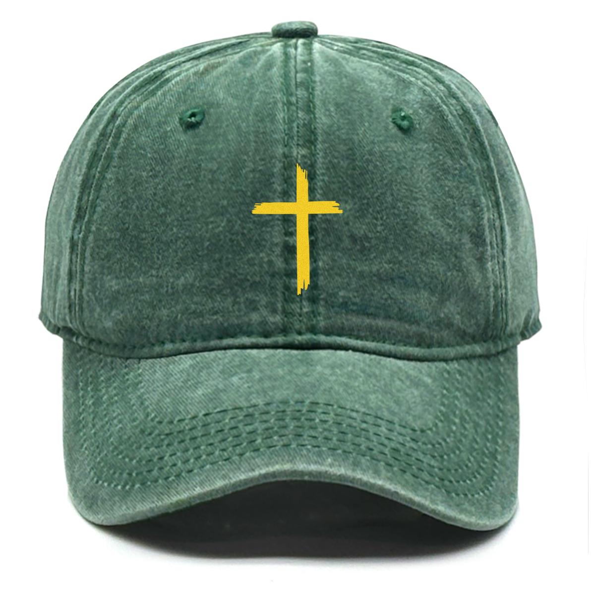 

Golden Crucifix Print Snapback Sun Hat, Flat Cap Hip Hop Fit Sun Protection Distressed Adjustable Baseball Hat as the picture зелений