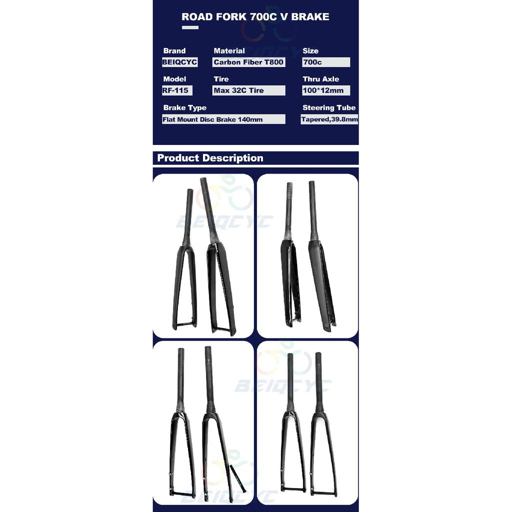 Carbon Internal Cables Fiber Road Front Fork Thru Axle Disc Brake Racing Road Fork 700*32C Tapered Tube Cyclocross Rigid Fork