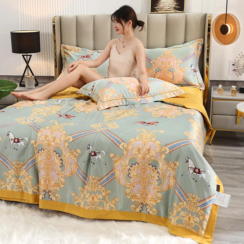 2024 Washed Silk Tencel Printed Summer Quilt and Summer Cool Quilt Core,Summer Coolness Ice Cold Air Condition Thin Blanket