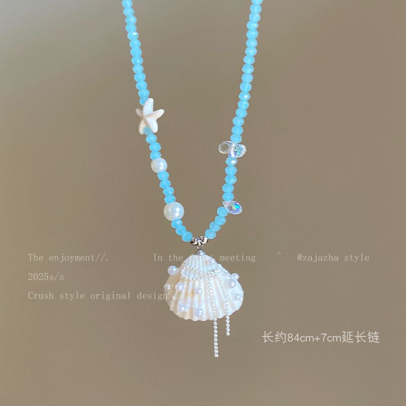 Conch Ceramic Wax Rope Shell Pendant Necklace Ocean Vacation Style Collarbone Chain Fashion Temperament High-end Jewelry Women