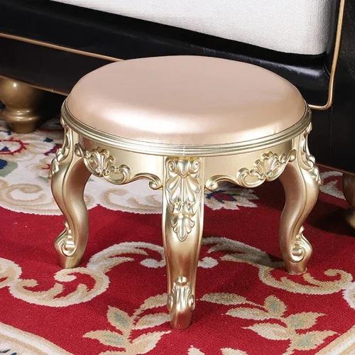 Retro Rzeźbiony Mały Stołek Luksusowa Skórzana Poduszka Kreatywne Niskie Siedzisko Elegancki Pokój Krzesło Sofa Stylowe Siedzisko Dekoracyjny Podnóżek