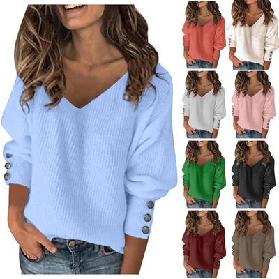 Women's Solid Color Wild Knitted Sexy V-neck Loose Long-sleeved Sweater Top