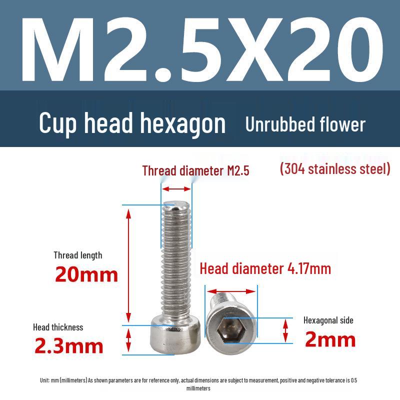 Yigu 304 Stainless Steel Socket Head Cap Screw, M2-M6 Cylindrical Head, Full Thread, Non-Knurled