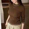 Flower Needle Bright Thread Contrast Color T Shirt Women Long Sleeve Autumn New Slimming Slimming Base Shirt