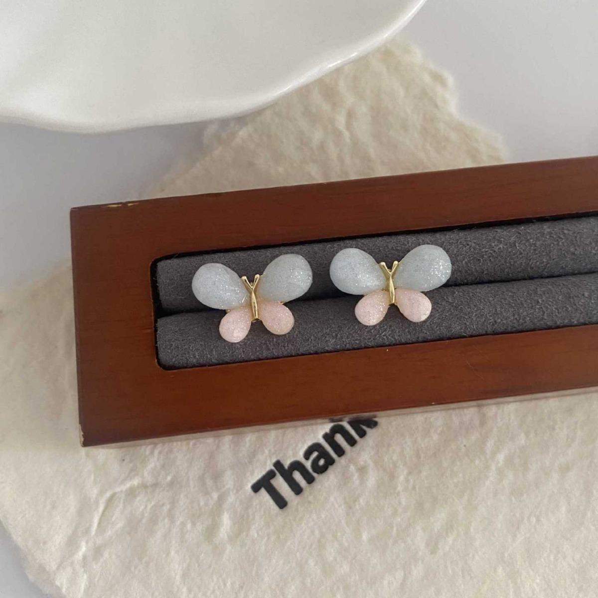 Elegant Powder Blue Butterfly Ear Studs, Fresh Design, S925 Sterling Silver Earrings