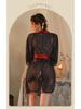Erotic Black Japanese Kimono Lingerie Set