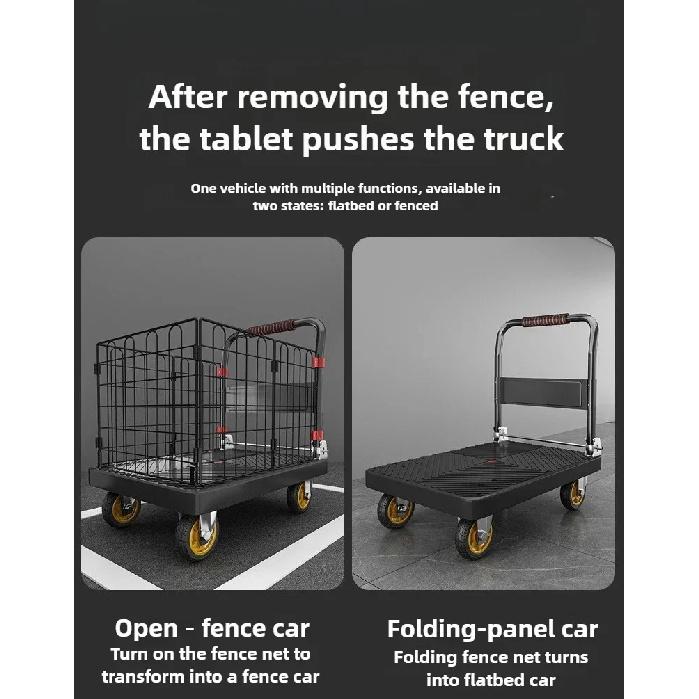 Fence flatbed cart folding silent trolley household pull trolley handling four-wheeled small trailer small pull truck