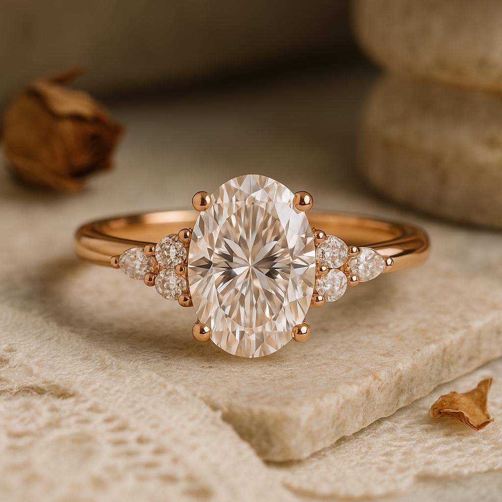 

Rose Gold Plated Silver Moissanite Ring, Cluster Engagement Ring, Statement Gift For Her, Personalized Engagement Ring K серебряный