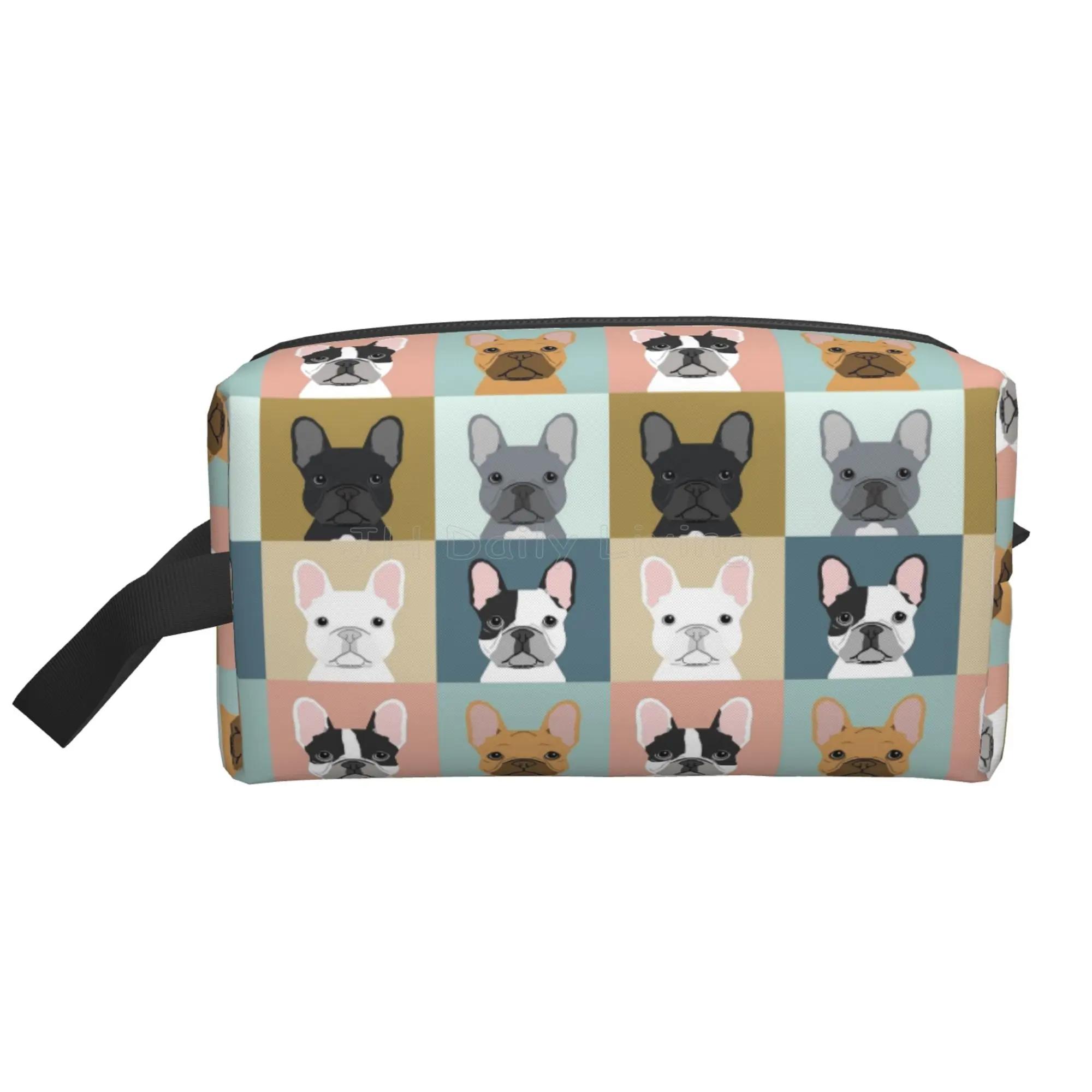 

French Bulldog Storage Bags Cute Pet Puppy Cosmetic Bag Portable Large Capacity Travel Toiletry Bags Unisex Makeup Organizer 25.5x16x12.5CM чорний