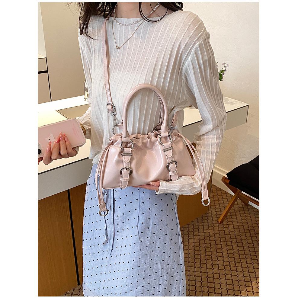 IELGY Soft Leather Pleated Portable Cloud Bag Shoulder Crossbody Female Bag