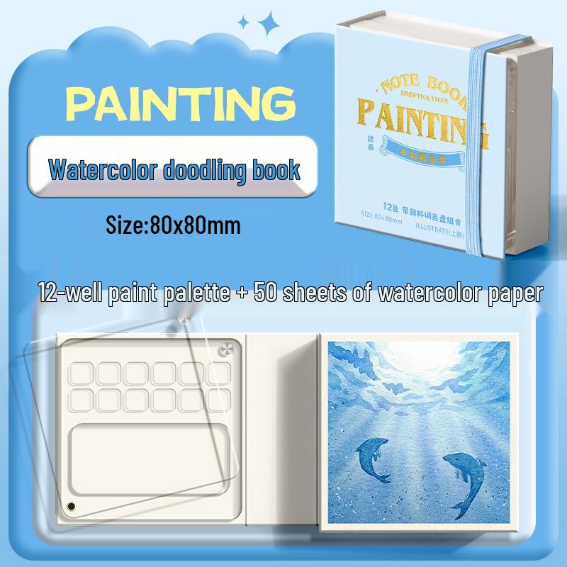 Blue Fruit Acrylic Cardstock Drawing & Doodling Mini Watercolor Pocket Book with Thickened Blank Pages