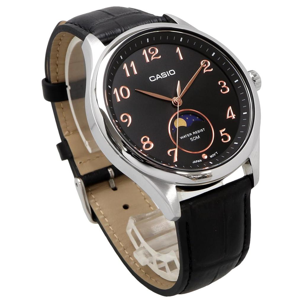 CASIO Standard Moon Phase Analog Watch Round Face Black Leather Band Black [Casio] Men's MTP-M110L-1AV (Overseas Model)
