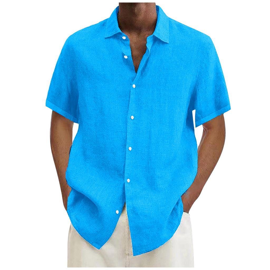 Designer Spring Summer Men's Casual Cotton Linen Color Short Sleeve Shirts Loose Shirts