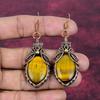 Tiger's Eye Earrings Copper Wire Wrapped Jewelry Handmade Real Gemstone Earring