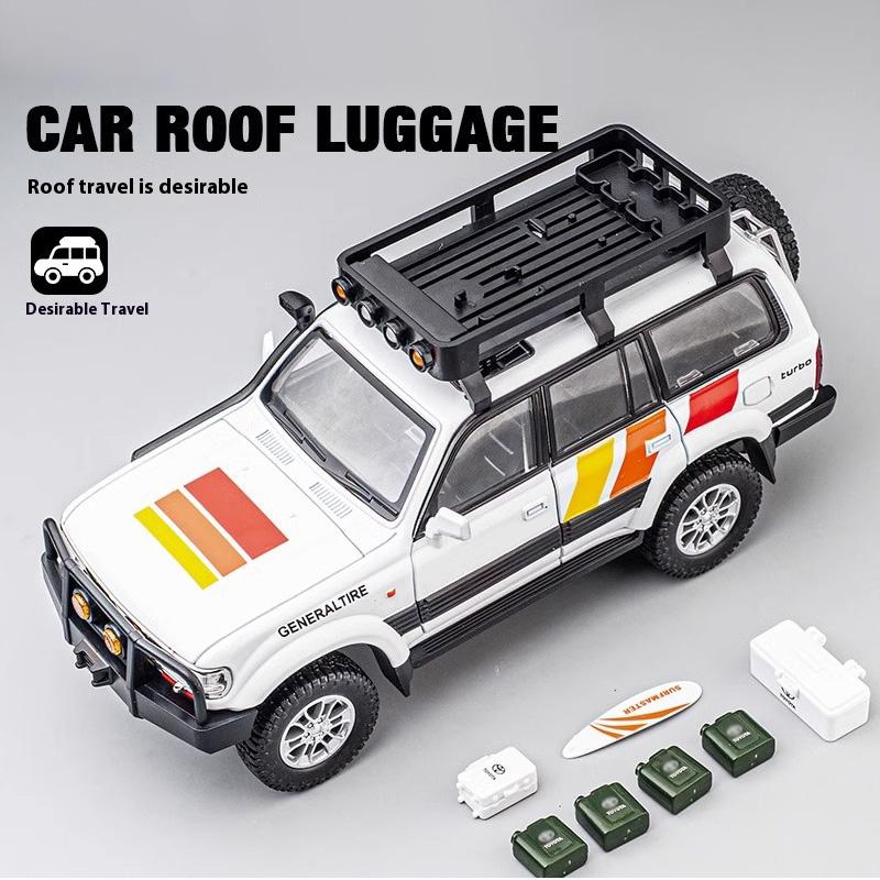 Model ze slitiny Toyota FJ Cruiser Camper v měřítku 1/24, chladný zvuk a světlo, otevíratelný na mnoha místech karoserie, čtyřkolový tlumič
