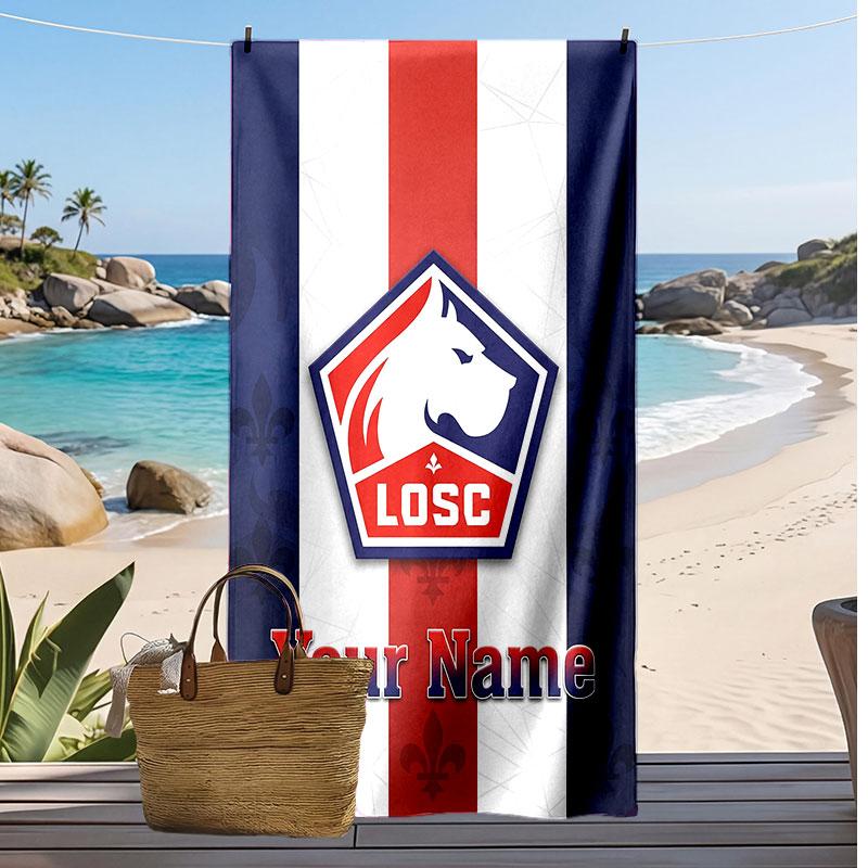 LOSC Lille Personalized Printed Beach Towel Soccer Logo Support Custom Name Text Absorbent Towel For Sport Travel Special Gift