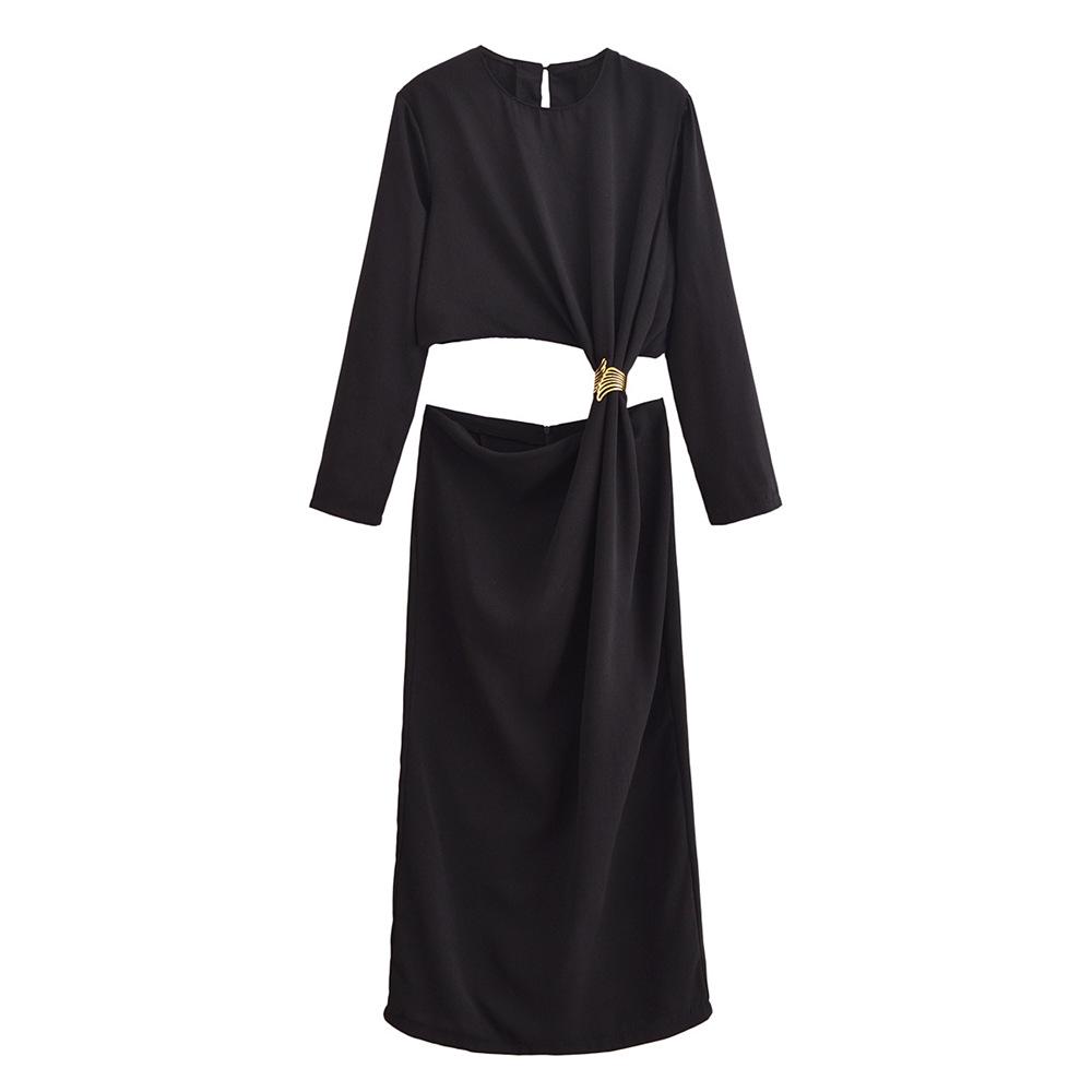 

2024 Autumn/Winter Women s Long Sleeve Slit Dress: Elegant Open Design M