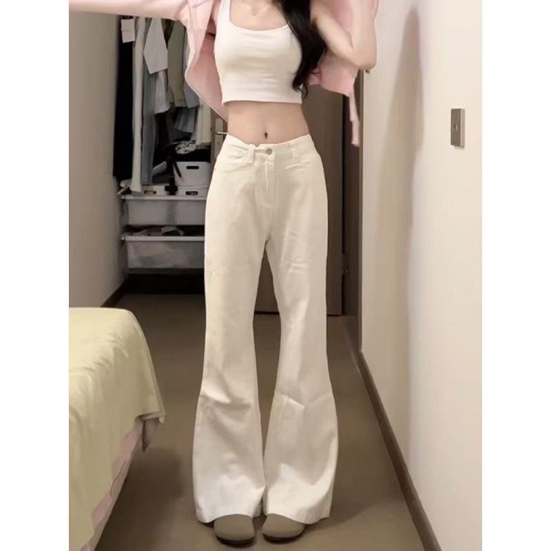 

Women s 2025 Loose White Wide-Leg Flare Jeans – Trendy, Slimming, Floor-Length M