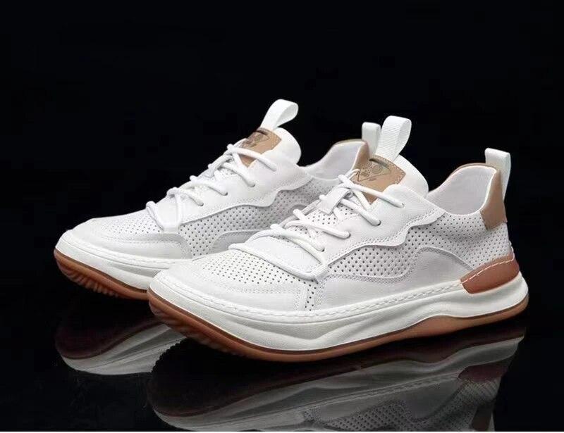 Genuine Cow Leather Men Sneakers Male  New Man Comfortable Hollowed Breathable Casual Sports Shoes Men's Chaussure Homme