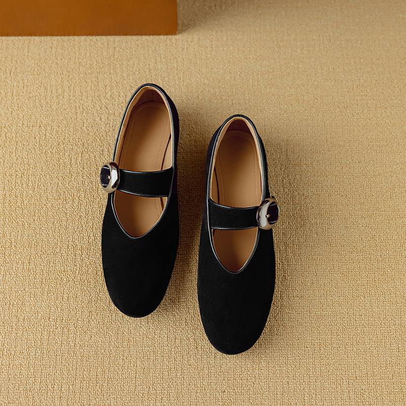 Krazing Pot Piele de Oaie Suedeză Vară Mărimea 40 păr de cal leopard mary janes Tocuri Joase vârf rotund Balerini eleganți decupați