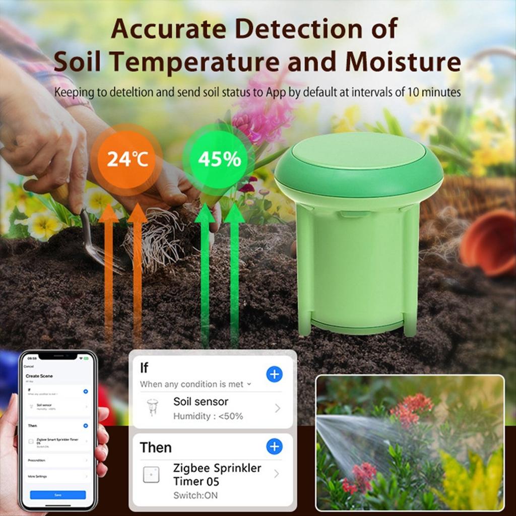 Tuya Zigbee Wireless Soil Tester Temperature and Humidity Meter IP66 Waterproof Garden Automation Irrigation Detector