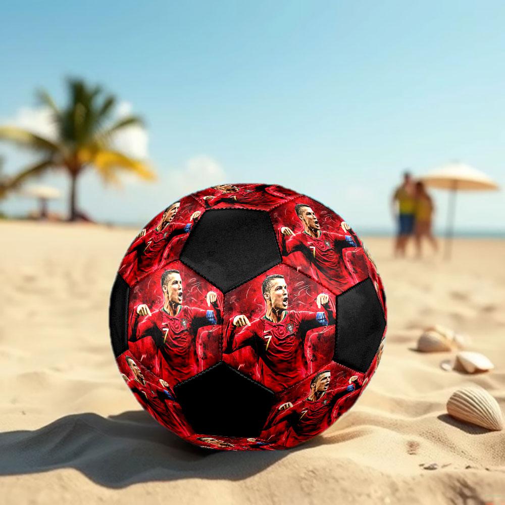 CR7 Imprimé taille 5 Ballon de Football, coloré, adapté à tous les âges, cousu à la machine, matériau PVC, qualité compétition, durable et à rebond élevé