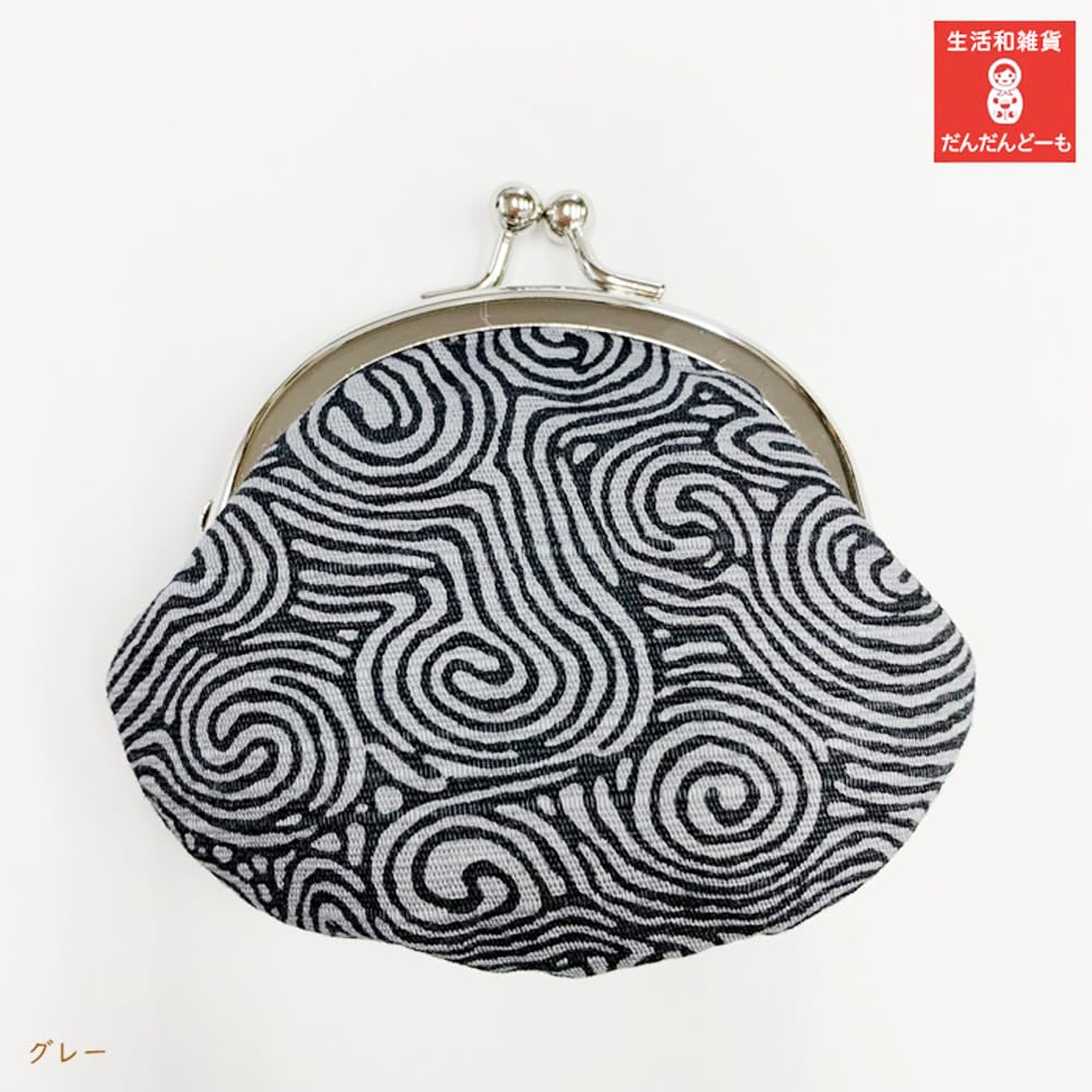Made in Clasp Purse Coin Arabesque Jomon Gray Kyosuke, Japan, Case, Palm-Sized, Cotton, 2.6 inches, Pattern,