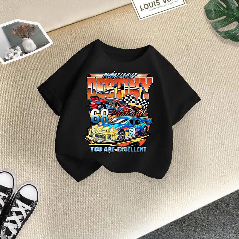 Children T-shirt Car Printed Kids 100% Cotton Tops 2-13Y O-Neck Short-sleeve T-shirt