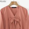ZANZEA Women Casual Bows V-Neck Summer 3/4 Sleeve Blouse