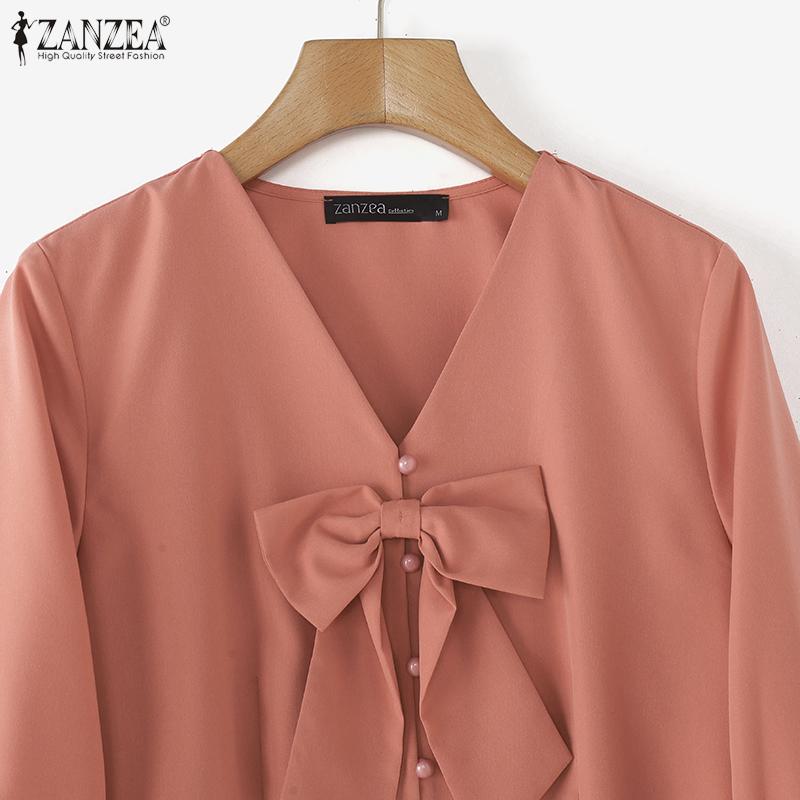 ZANZEA Women Casual Bows V-Neck Summer 3/4 Sleeve Blouse