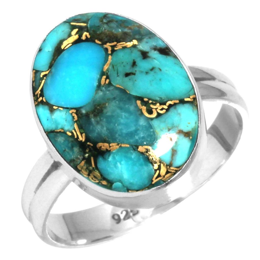 925 Sterling Silver Ring Women Gemstone Handmade Jewelry Friendship Day Gift Blue Green Purple Copper Turquoise Pearl Lapis Mother Of Pearl Cocktail