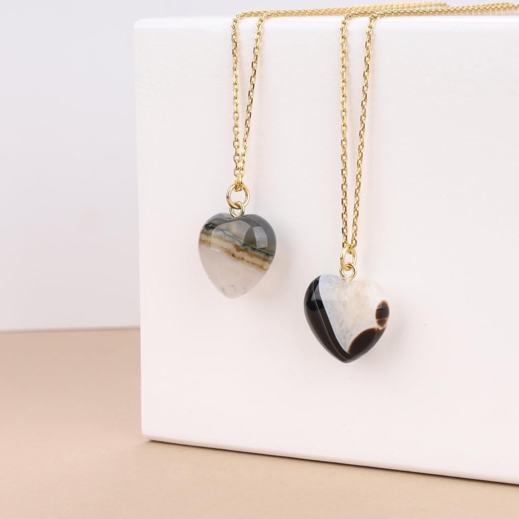 Brazilian Agate Love Heart Power Stone Necklace for Women [KOAI]