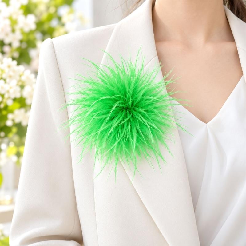 Handcrafted Natural Feather Flower Brooch, Full Radiating Design Badge with Pin Back and Hair Clip for Outfit Styling
