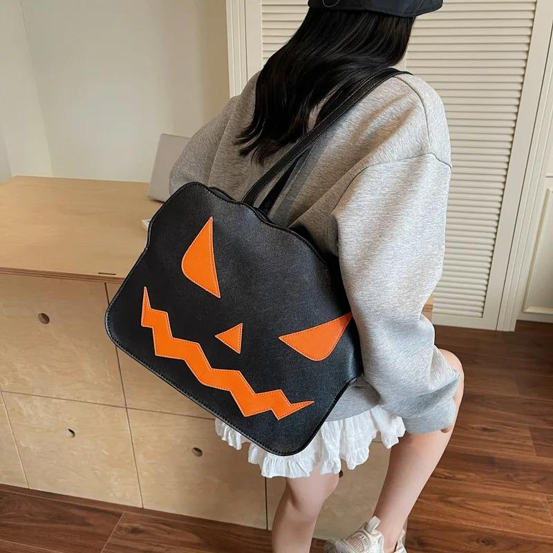Portable Halloween Tote Bag Large Capacity Pu Leather Pumpkin Shoulder Bag Creative Quirky Dem Messenger Bag Festival