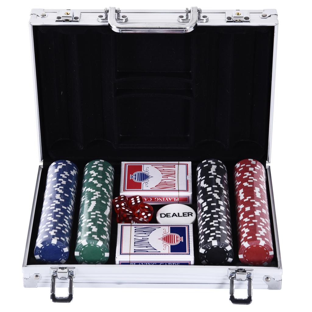 Poker Case Poker Set 200 Poker Chips 2x Card Deck 5x Dice 1x Aluminum Case Poker Set Chips Case Aluminum + Polystyrene 29.5x20.5x6.5 cm
