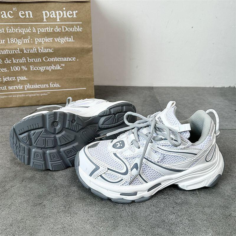 

Chunky Sneakers Women 41 42 Mesh Silver Lace-up Round Toe Breathable Running Sport Shoes Female Dad Casual Shoes 36