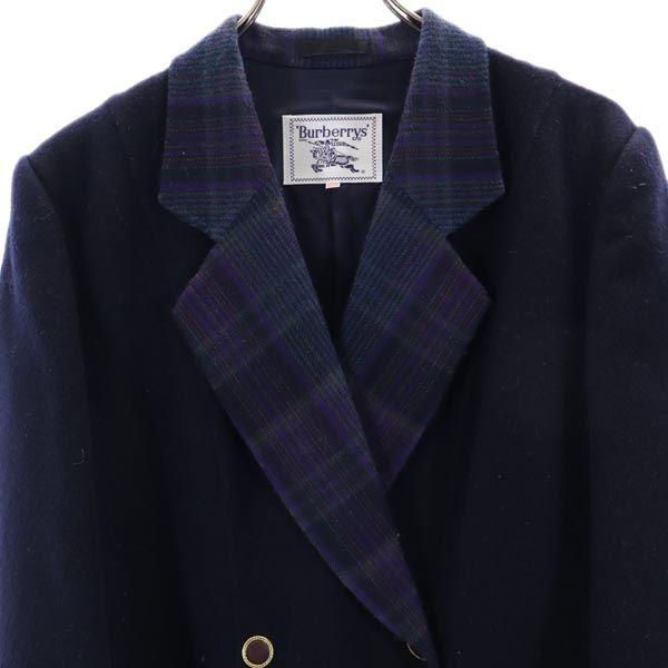 Burberrys wool Lapel switch double Jacket 11AR Navy system Old Women Used