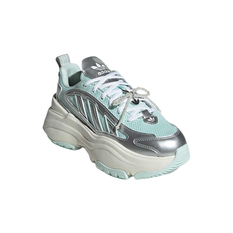 Adidas Originals Ozgaia Fabric Synthetic Leather Soft Comfortable Non-Slip Wear-Resistant Low-Top Dad Shoes Women Sneakers Green Silver JS1661